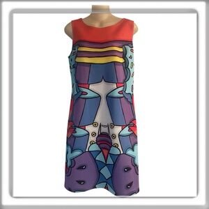 Le Galeriste Sleeveless Above Knee Dress Abstract Wearable Art Red Size Medium